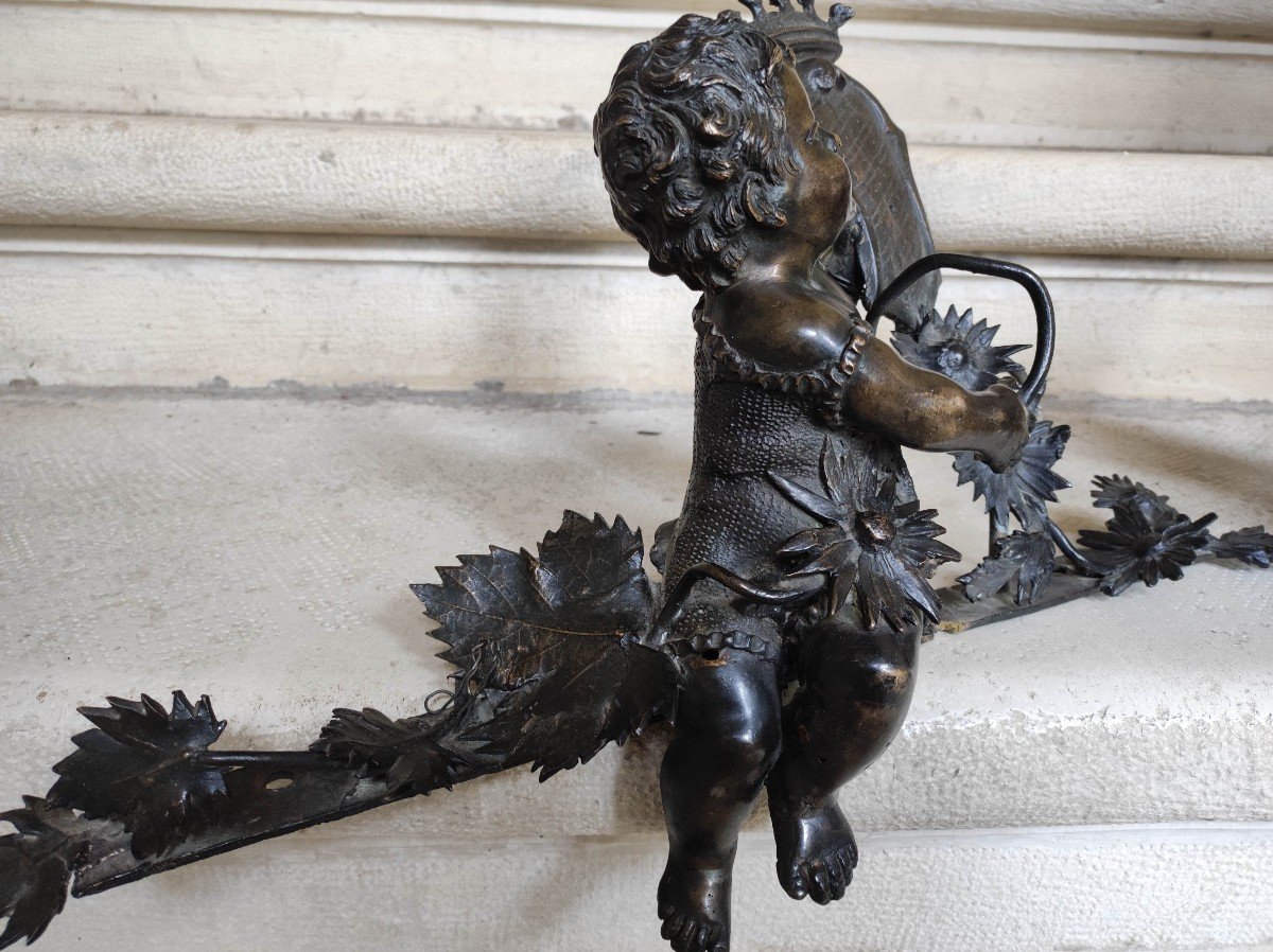 Paire De Putti Héraldiques En Bronze XVIIIème-photo-2