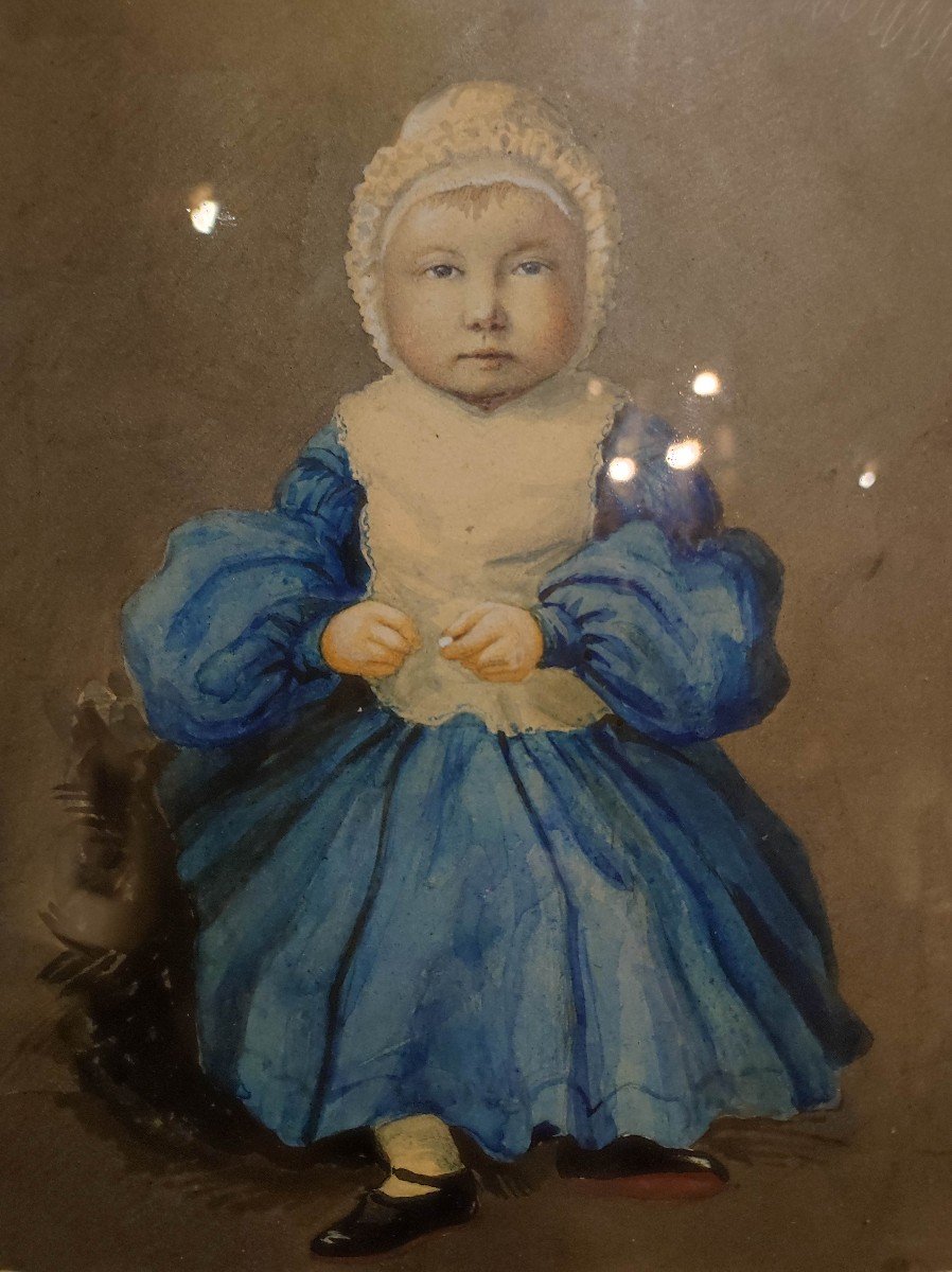 Portrait d'Enfant Gouache Vers 1840-photo-2