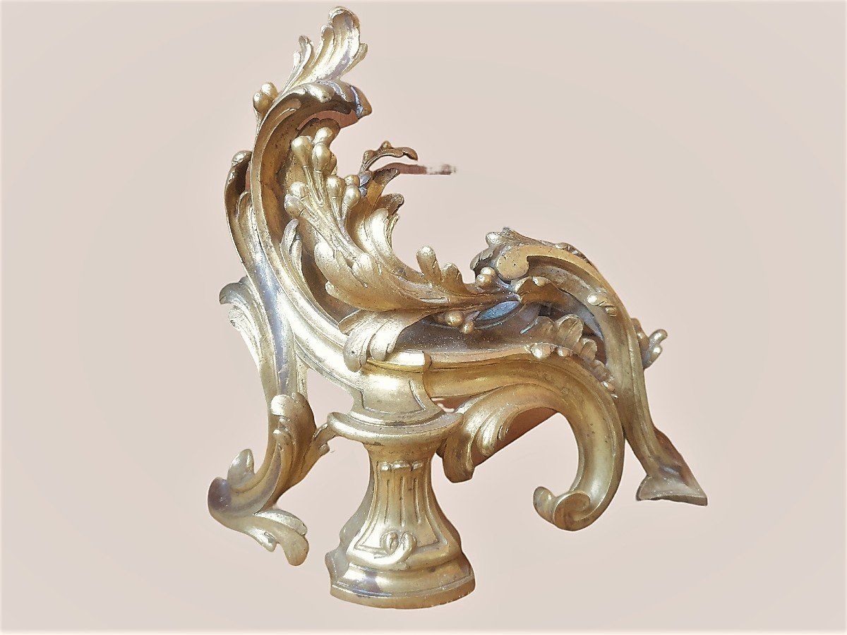 Paire De Chenets En Bronze Doré d'époque Louis XV-photo-3