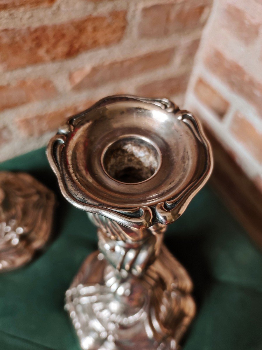 Pair Of Louis XV Period Silver-plated Bronze Candlesticks-photo-4