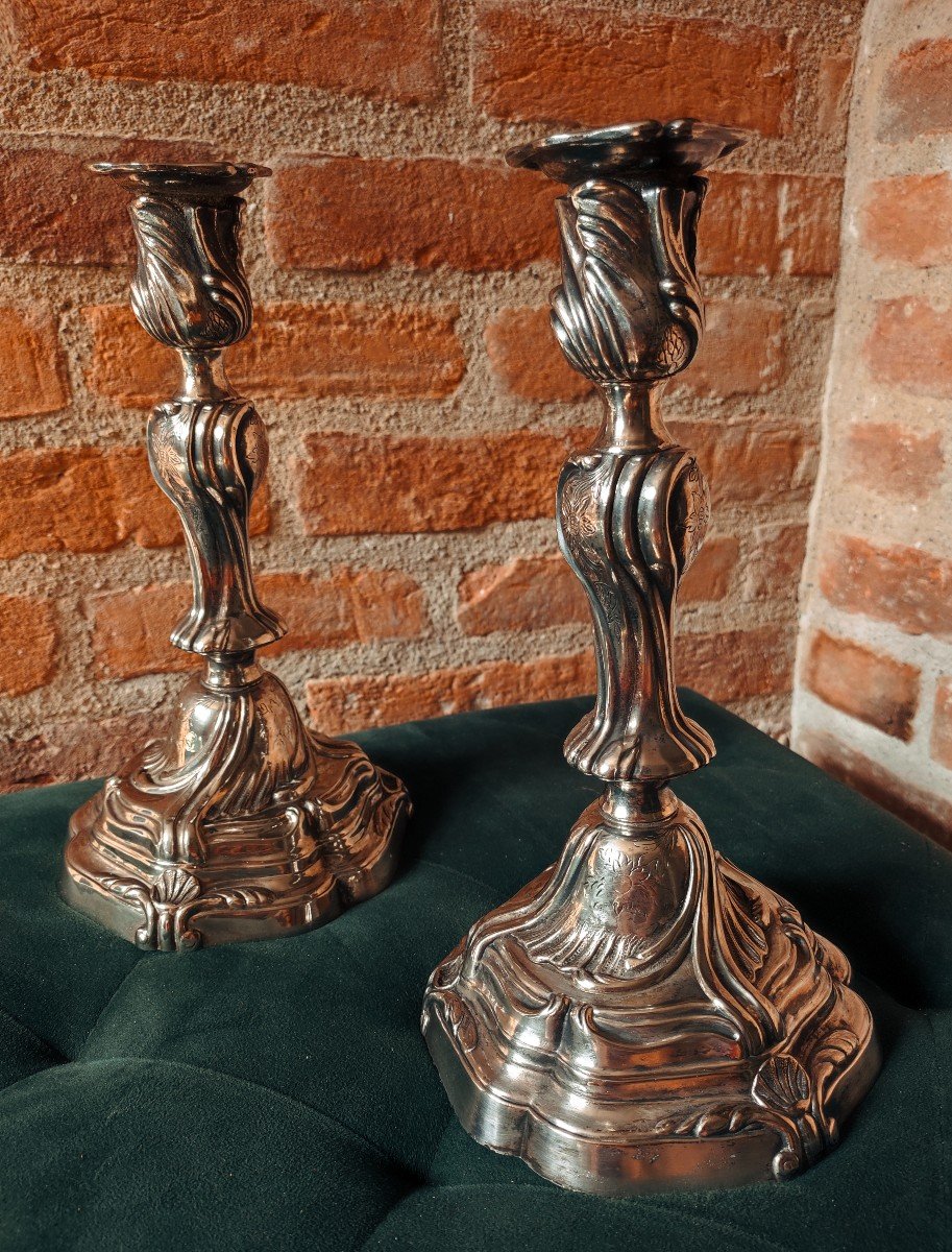 Pair Of Louis XV Period Silver-plated Bronze Candlesticks