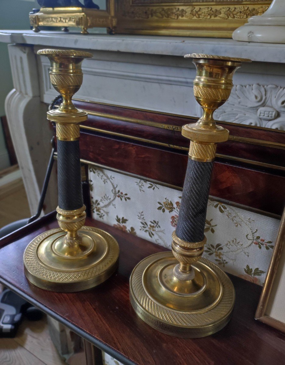 Pair Of Empire / Restoration Period Candlesticks