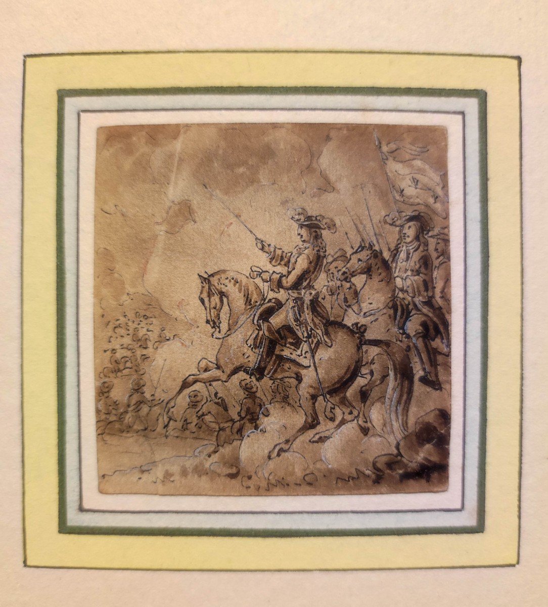 Dessin miniature XVIIIème Bataille Louis XIV