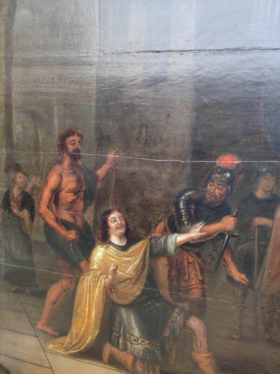 Aeneas Imploring Dido, Large Flemish Oil On Panel-photo-4