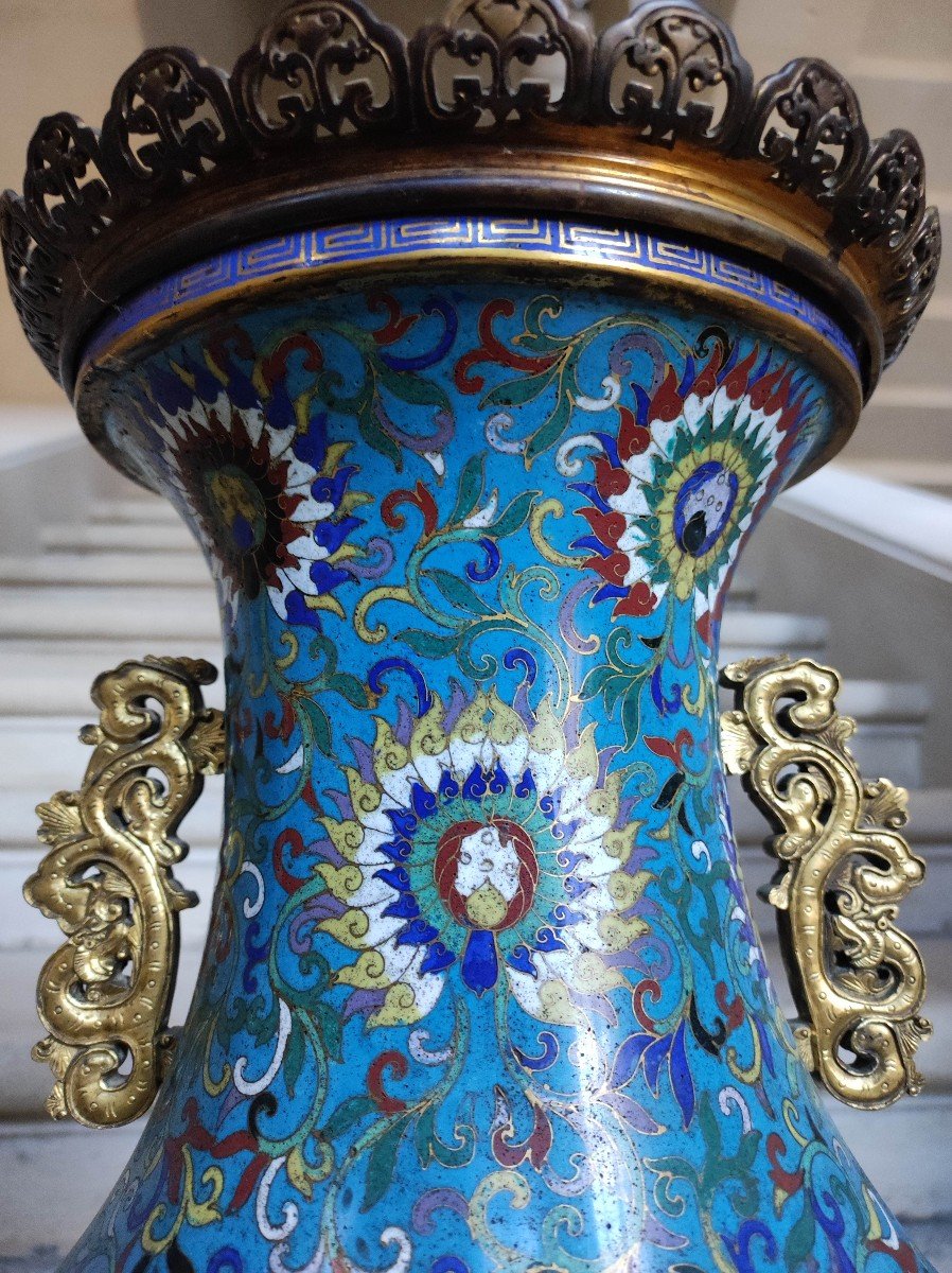 Imposant Vase En émail Cloisonné Chinois XIXème-photo-1