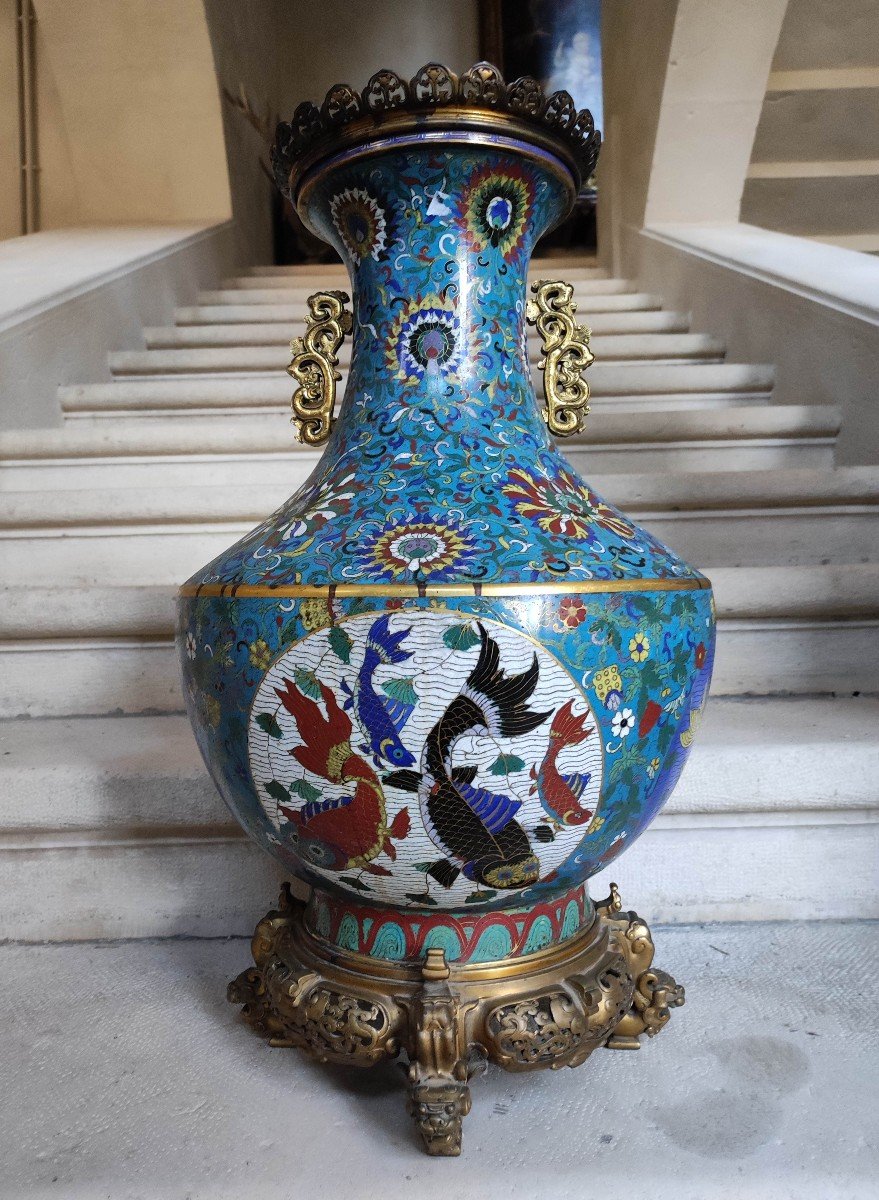 Imposant Vase En émail Cloisonné Chinois XIXème