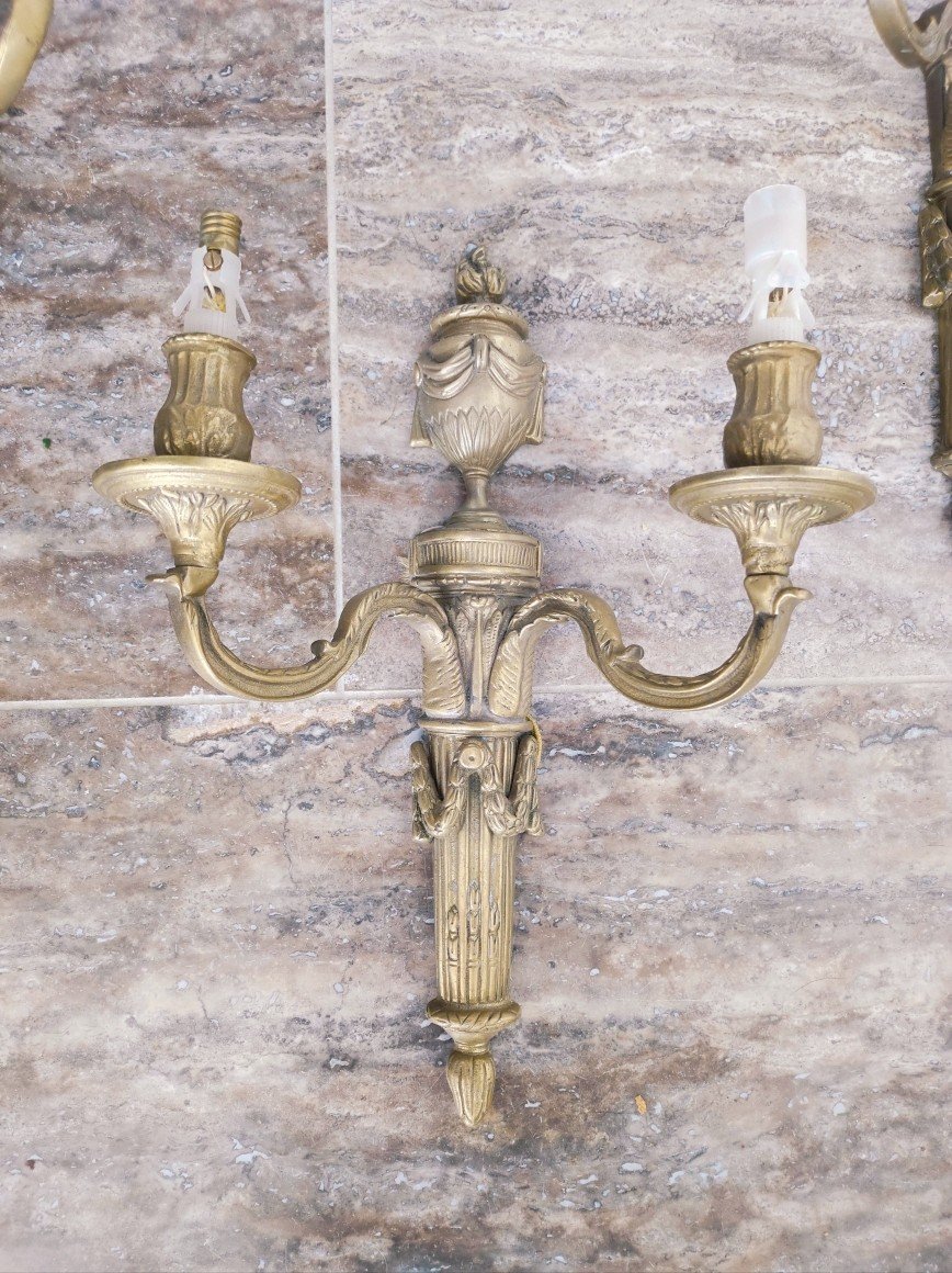 Set Of Four Louis XVI Style Bronze Sconces-photo-4