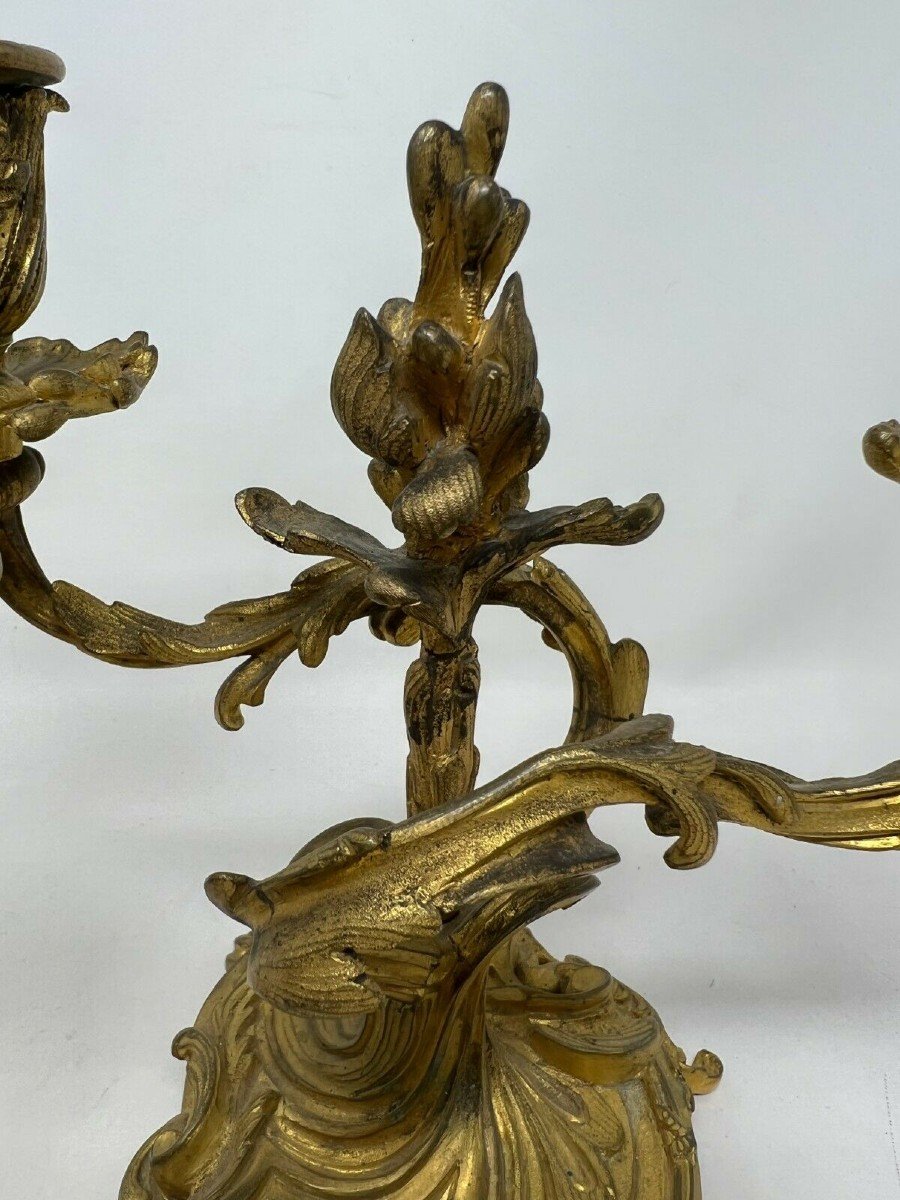 Pair Of Louis XV Candelabra Gilt Bronze-photo-3