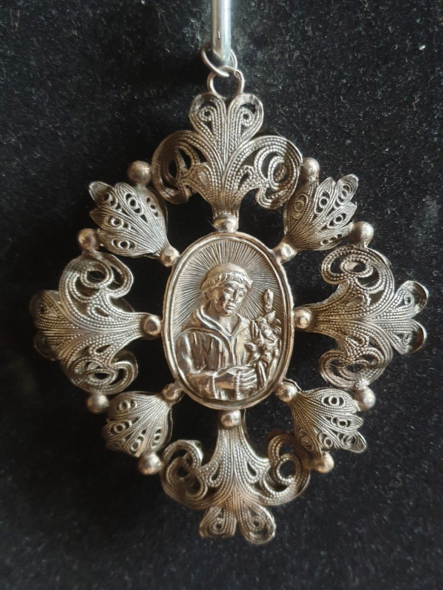 Médaillon pendentif En Filigranes d'Argent XVIIème Siècle-photo-2