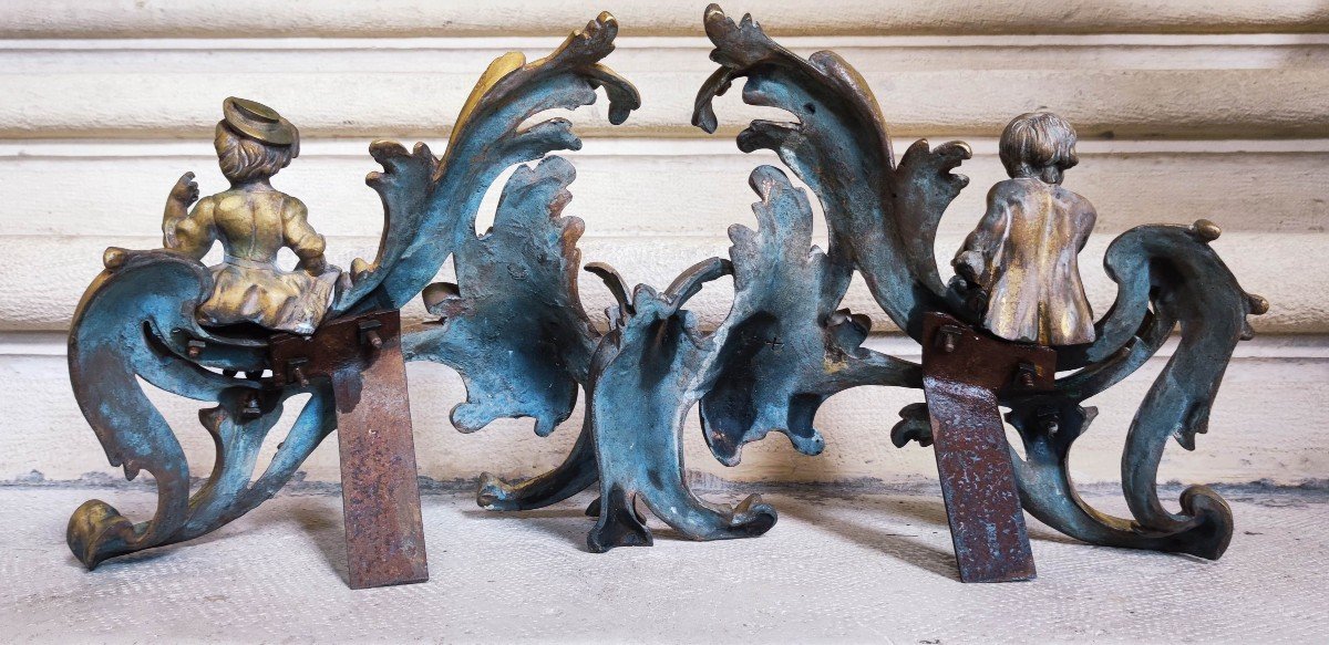 Pair Of Andirons In Gilt Bronze Louis XV Period For Children-photo-1