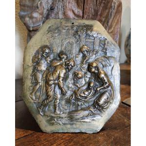17th Century Bronze Plaque Adoration Of Shepherds