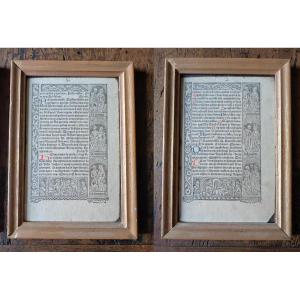 2 Feuillets Recto-verso d'Un Incunable XVème Siècle