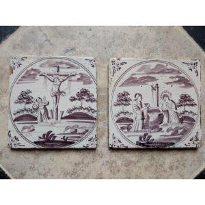 Pair Of 18th Century Manganese Tiles