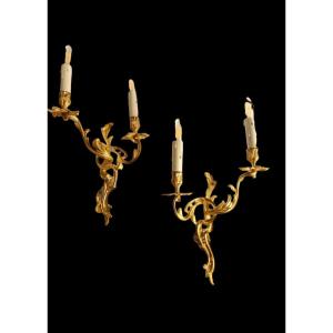 Pair Of Louis XV Style Gilt Bronze Wall Lights