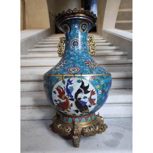 Imposant Vase En émail Cloisonné Chinois XIXème