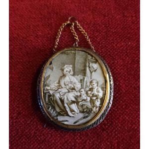 Miniature On 18th Century Enamel, Grisaille.