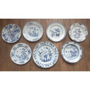 Lot Of 7 China Porcelain White Blue Eighteenth