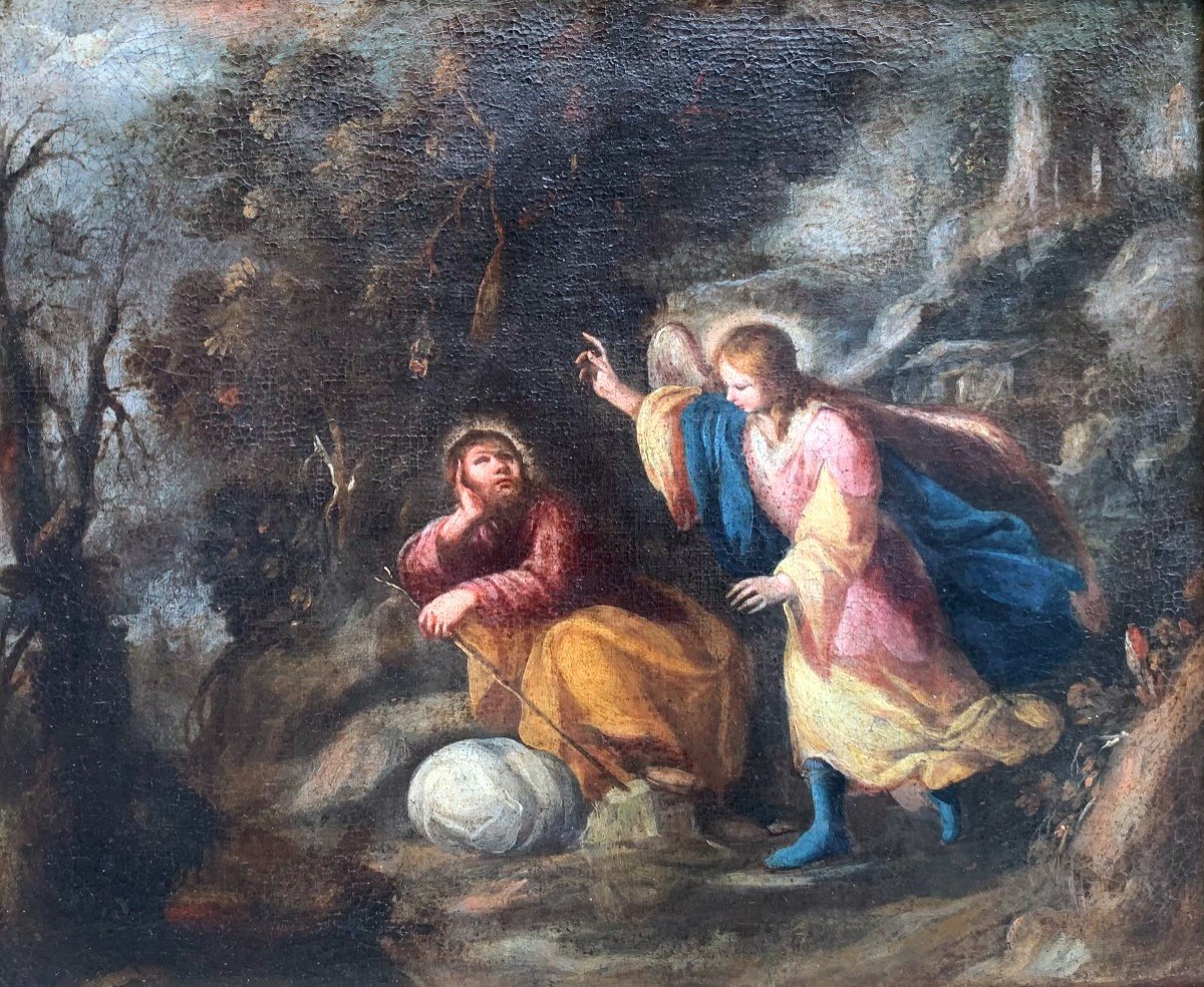 Le Rêve De José, Huile Sur Toile, école Sévillane, Seconde Moitié Du XVIIe Siècle.