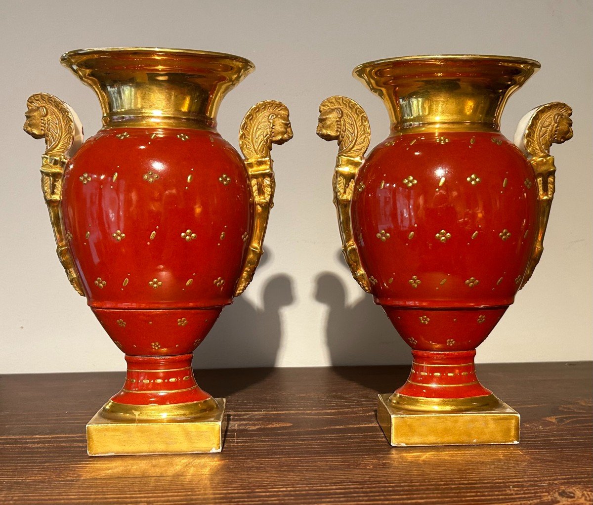Pair Of Empire Period Vases With Golden Relief Decor-photo-3