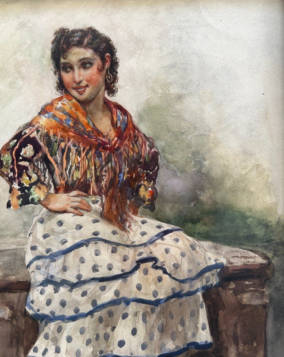 Jeune gitan, aquarelle sur papier, Eduardo Sánchez Solá (Madrid, 1869 - Grenade, 1949)-photo-3