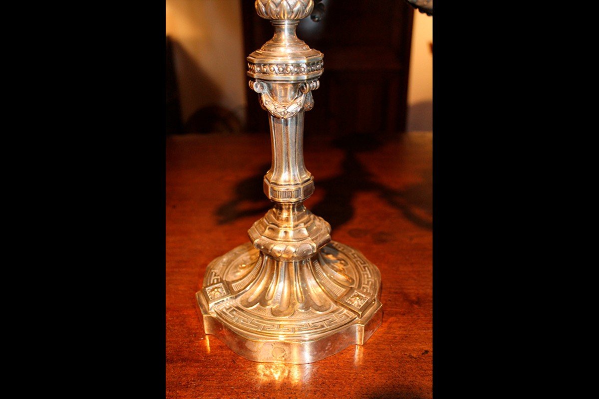 Pair Of Louis XVI Period Silver-plated Bronze Candelabras-photo-1