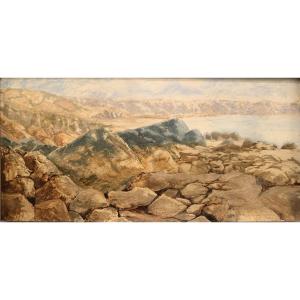 Dead Sea Landscape. Oil On Panel. 19th Century