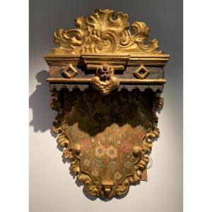 Andalusian Work, Canopy In Carved Wood, Gilded And Polychrome, 18th Century.