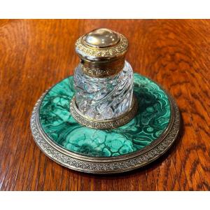 Cristal, Bronze And Malachite Inkwell. France, Late 19th Century.