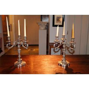 Pair Of Louis XVI Period Silver-plated Bronze Candelabras