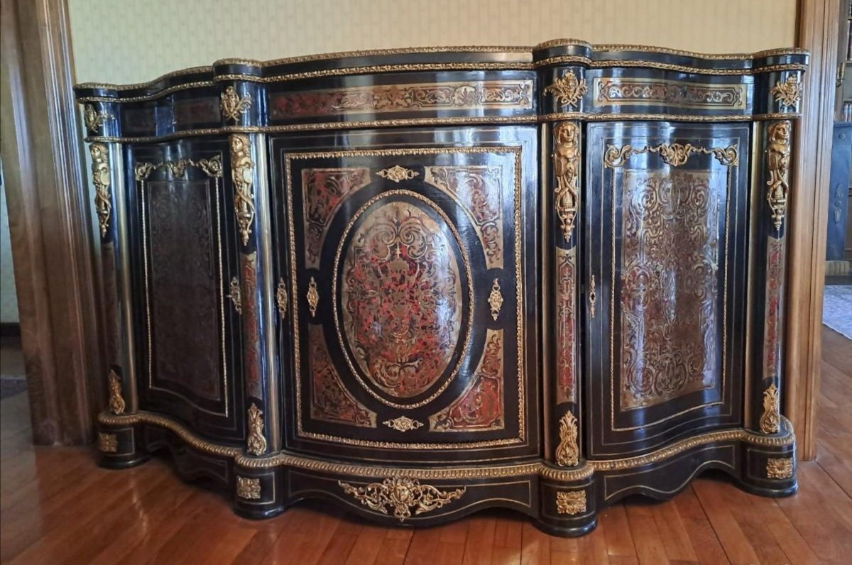 Grande Enfilade Galbée En Marqueterie Boulle D’époque Napoleon III