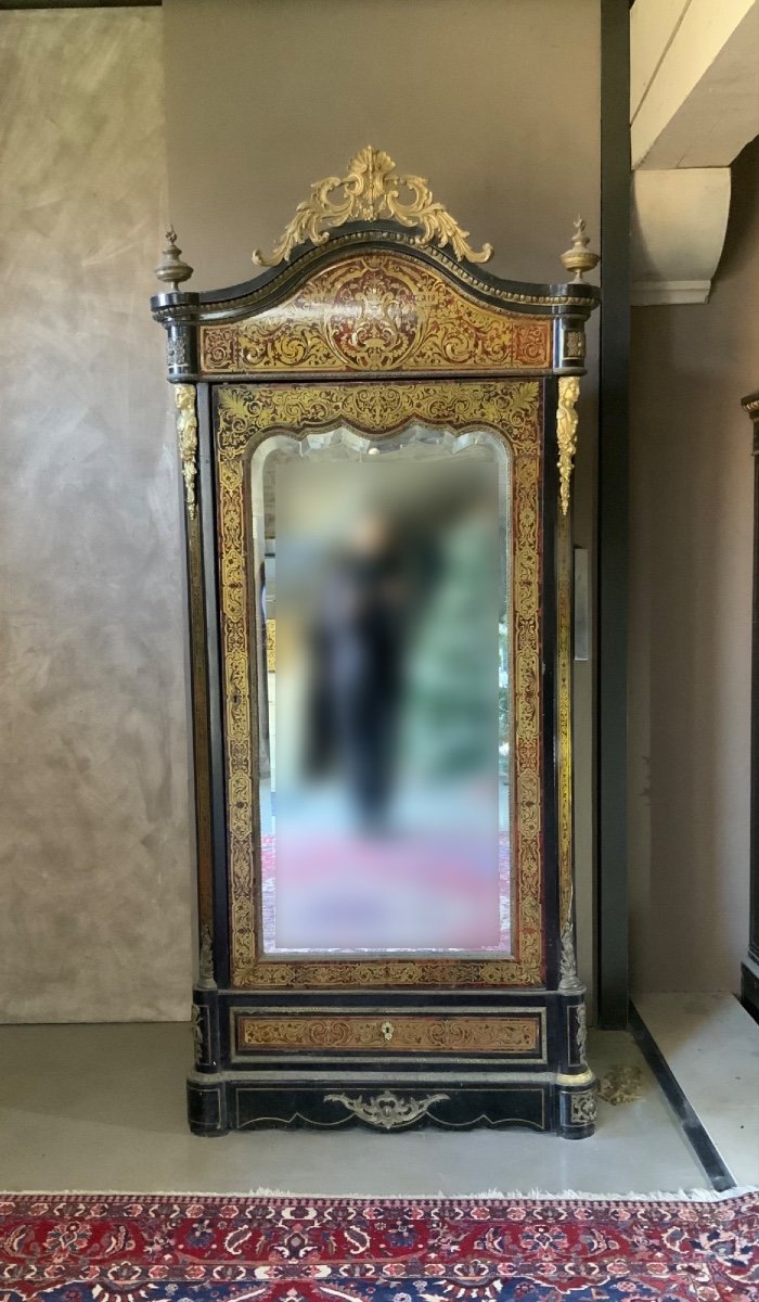 Large 1-door Display Cabinet/library In Boulle Marquetry From The Napoleon III Period