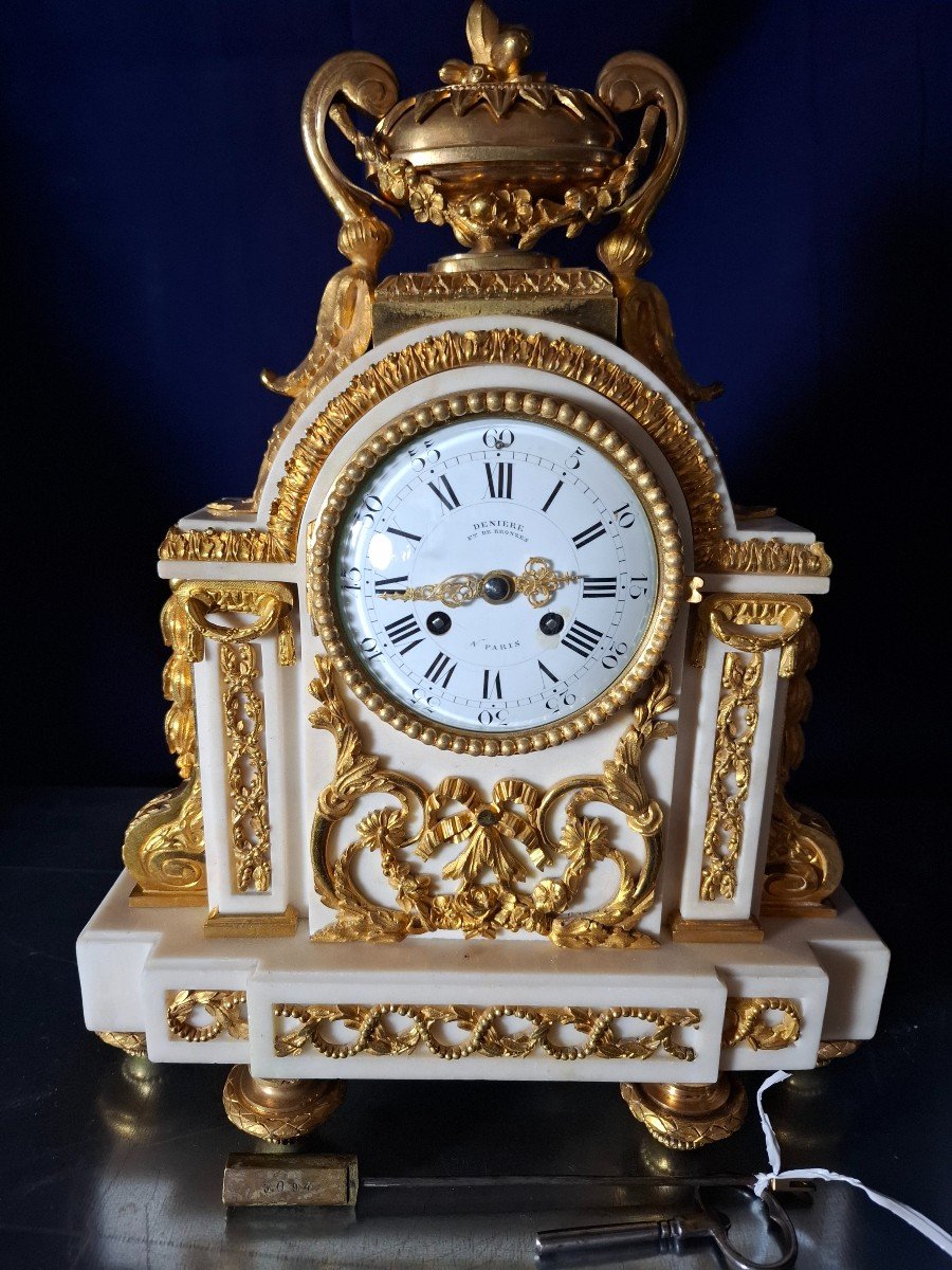 Louis XVI Style Clock Signed Deniere