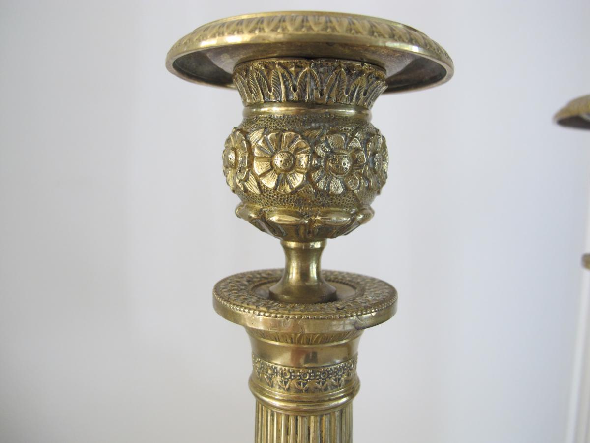 Paire De Candelabres Bronze Doré. -photo-2