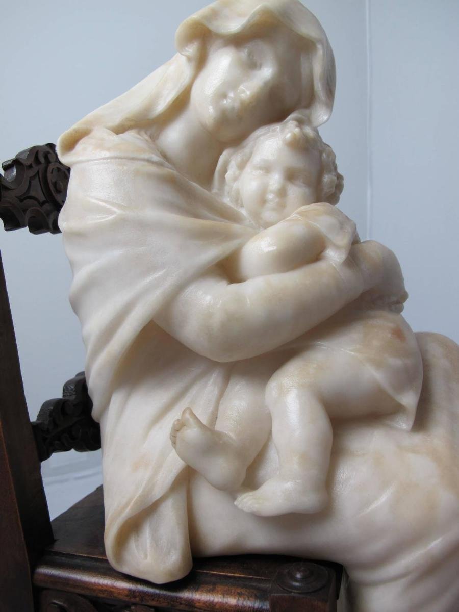 Alabaster Statue, Marble And Wood. C. 1860. Signed Gregoire.-photo-4