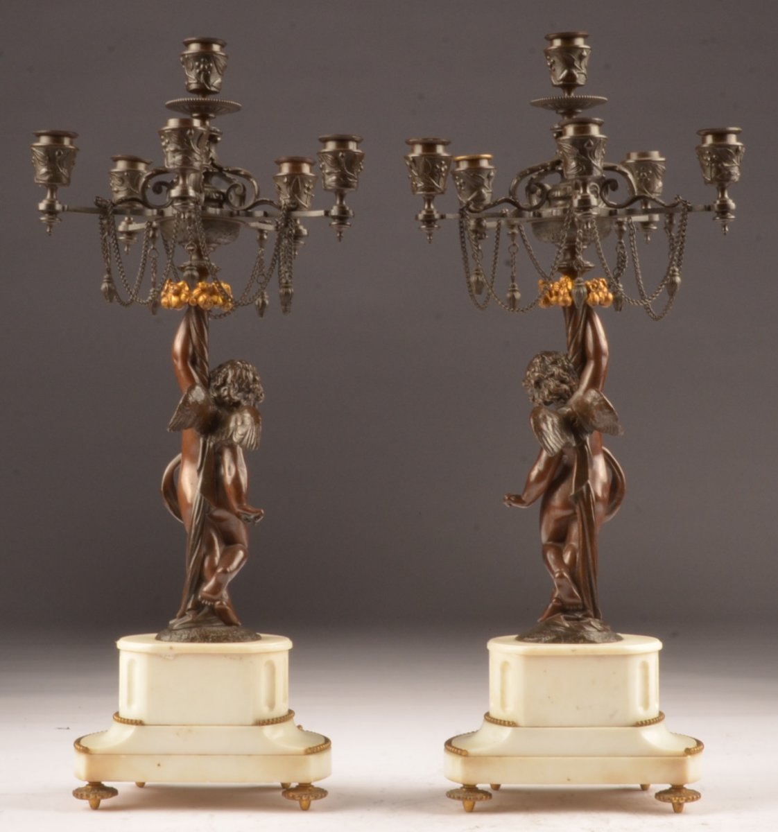 Pair Of Candelabra Bronze And Marble.-photo-2