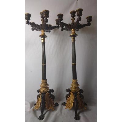 Pair Candelabra Gilt Bronze