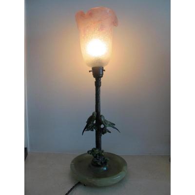 Vienna Lamp. Bronze And Glass. Signed