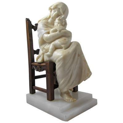 Alabaster Statue, Marble And Wood. C. 1860. Signed Gregoire.
