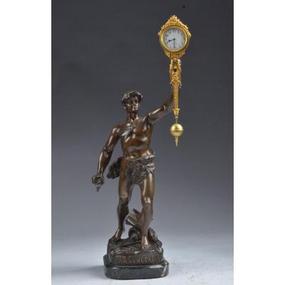 Bronze Pax Concordia Pendulum. Mysterious Henri Fugere