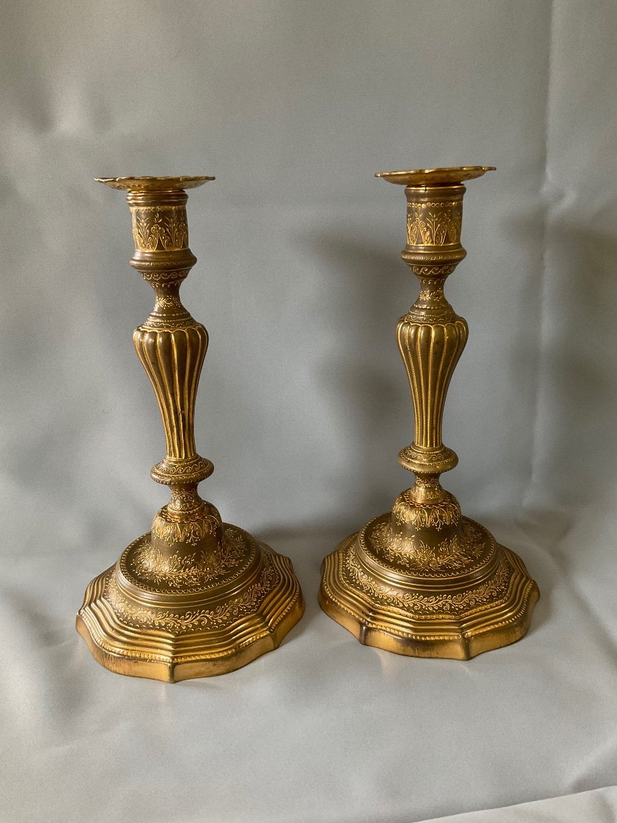 Pair Of 18th Century Bronze Candlesticks -photo-3