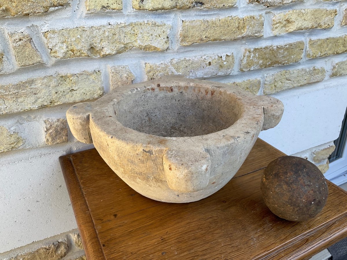 Apothecary Mortar In White Marble 18th Century -photo-4