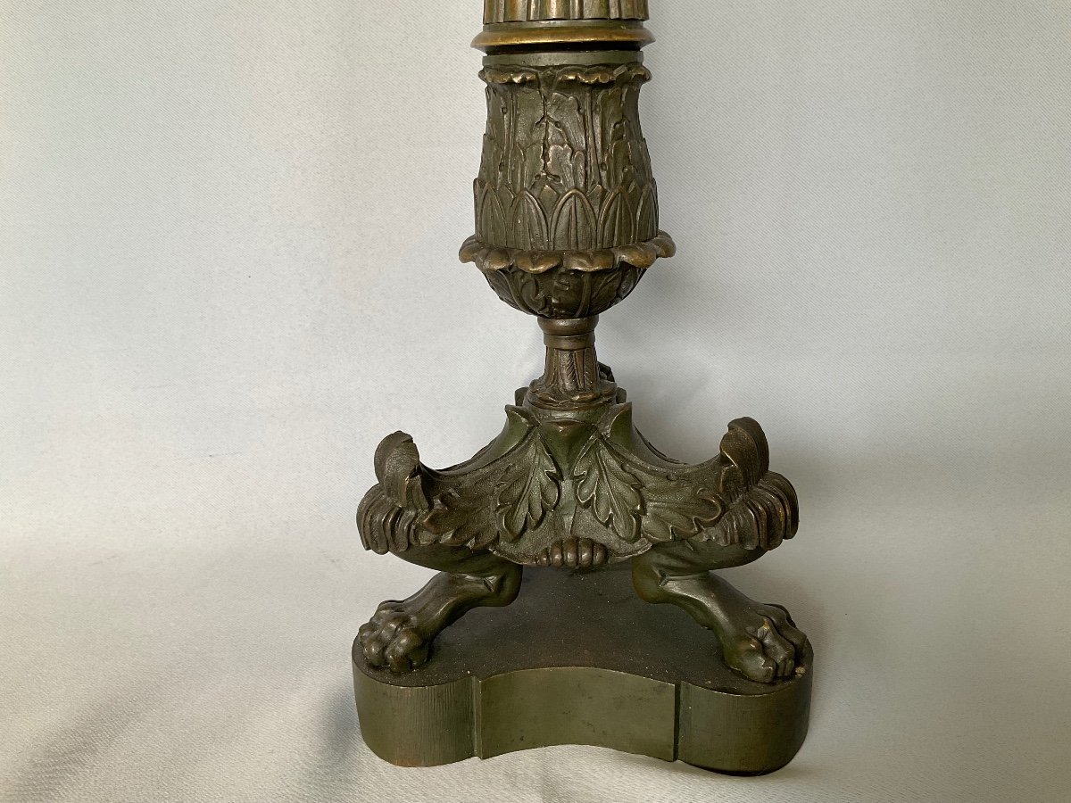 Large Empire Bronze Candlestick Early 19th Century -photo-2