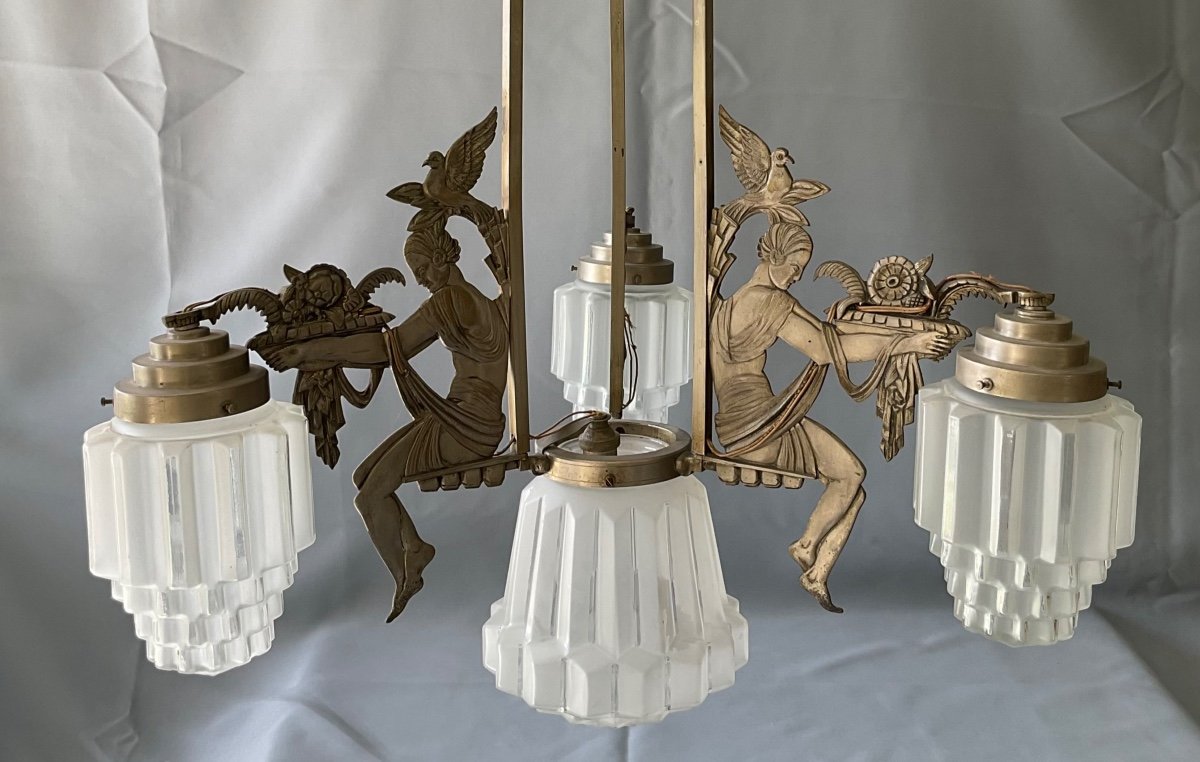 Important 20th Century Silver Bronze Chandelier -photo-7