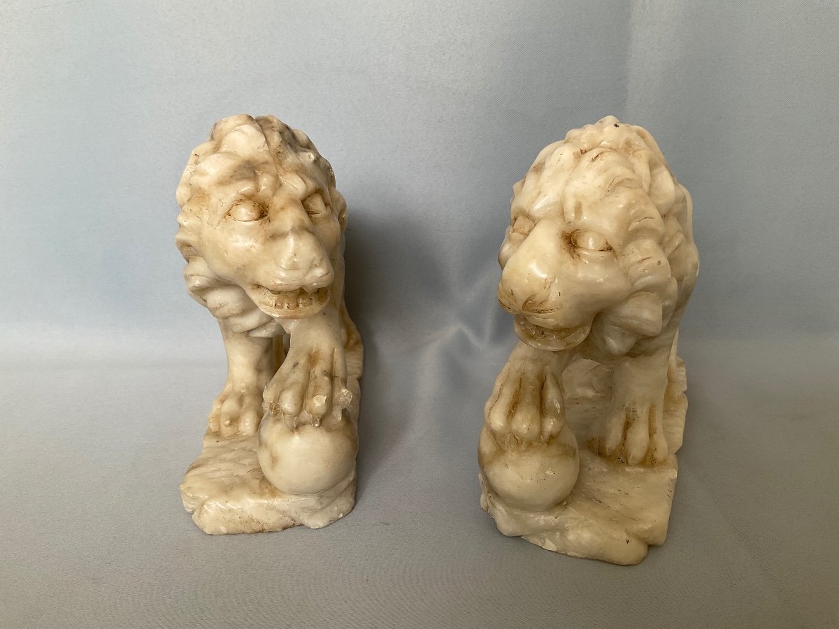 Medici Lions In Alabaster 19th Century Monoxide -photo-3