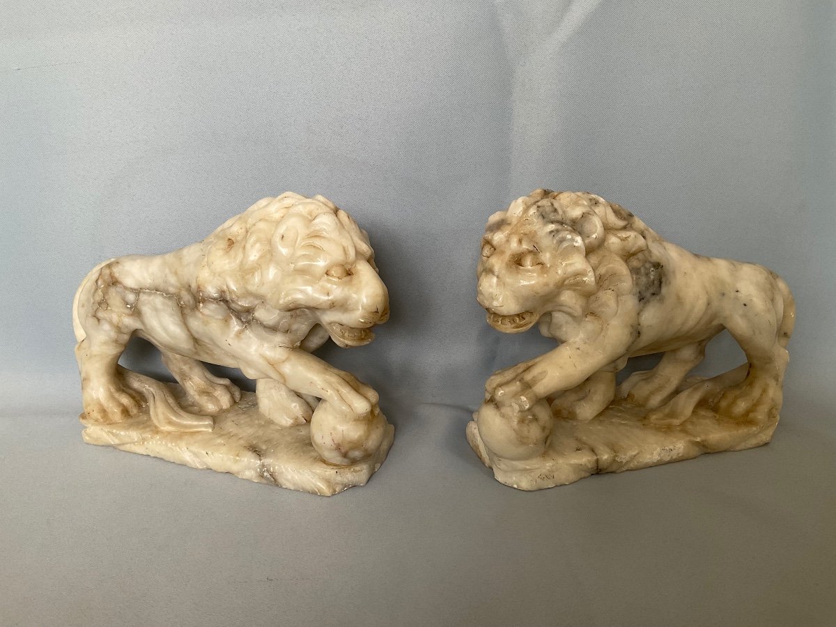 Medici Lions In Alabaster 19th Century Monoxide -photo-4