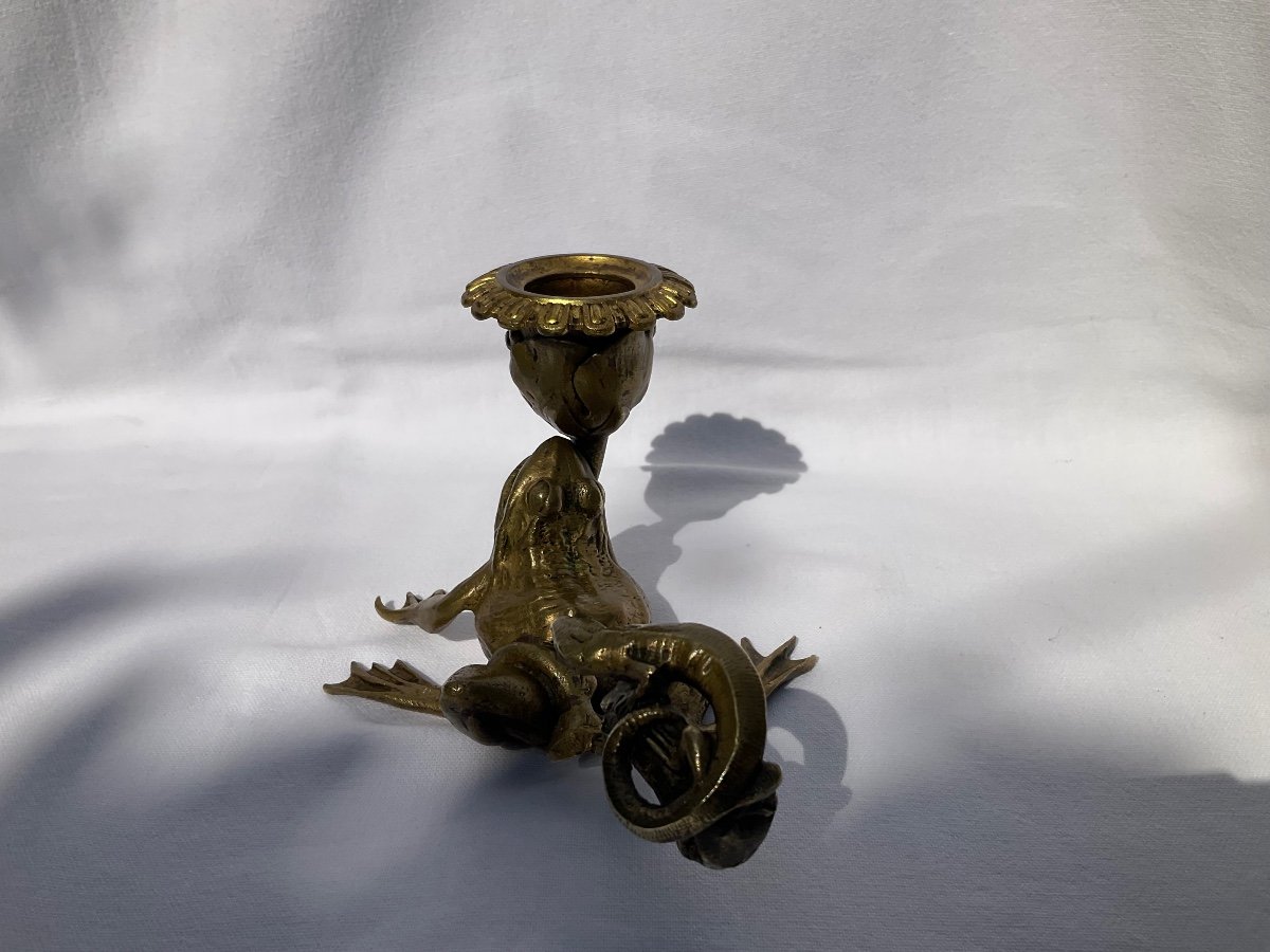 Art Nouveau Bronze Hand Candle Holder-photo-3