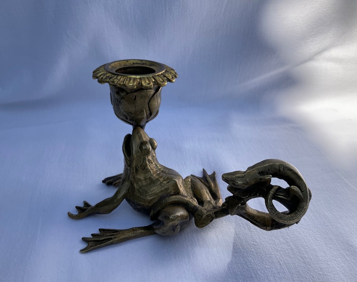 Art Nouveau Bronze Hand Candle Holder-photo-4