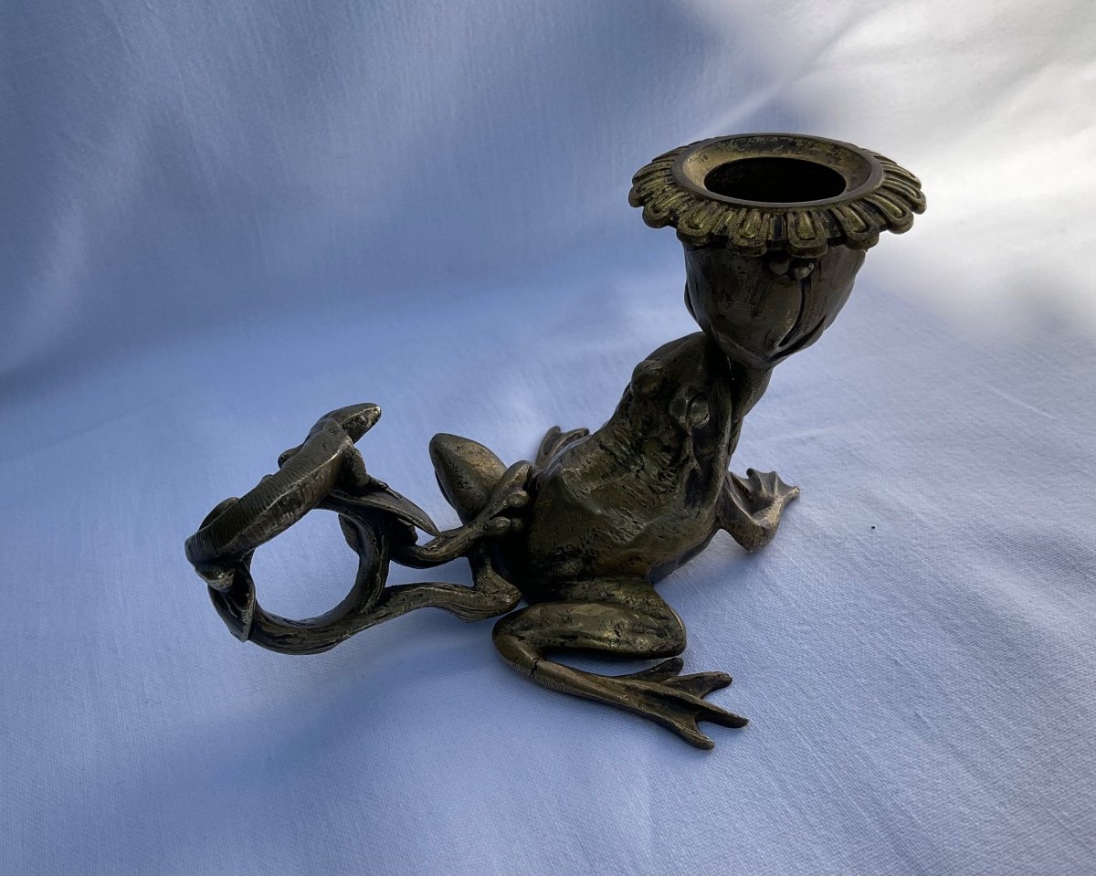 Art Nouveau Bronze Hand Candle Holder-photo-2