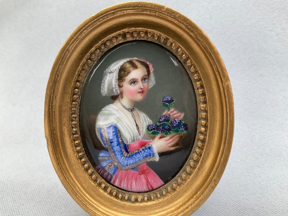 Miniature Young Girl With Violets 19th Century -photo-7