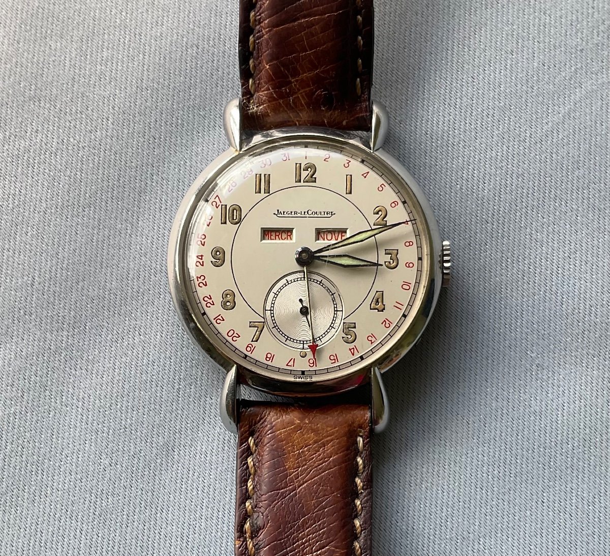 Jaeger Lecoultre Montre Bracelet Acier Triple Calendrier Année 1940